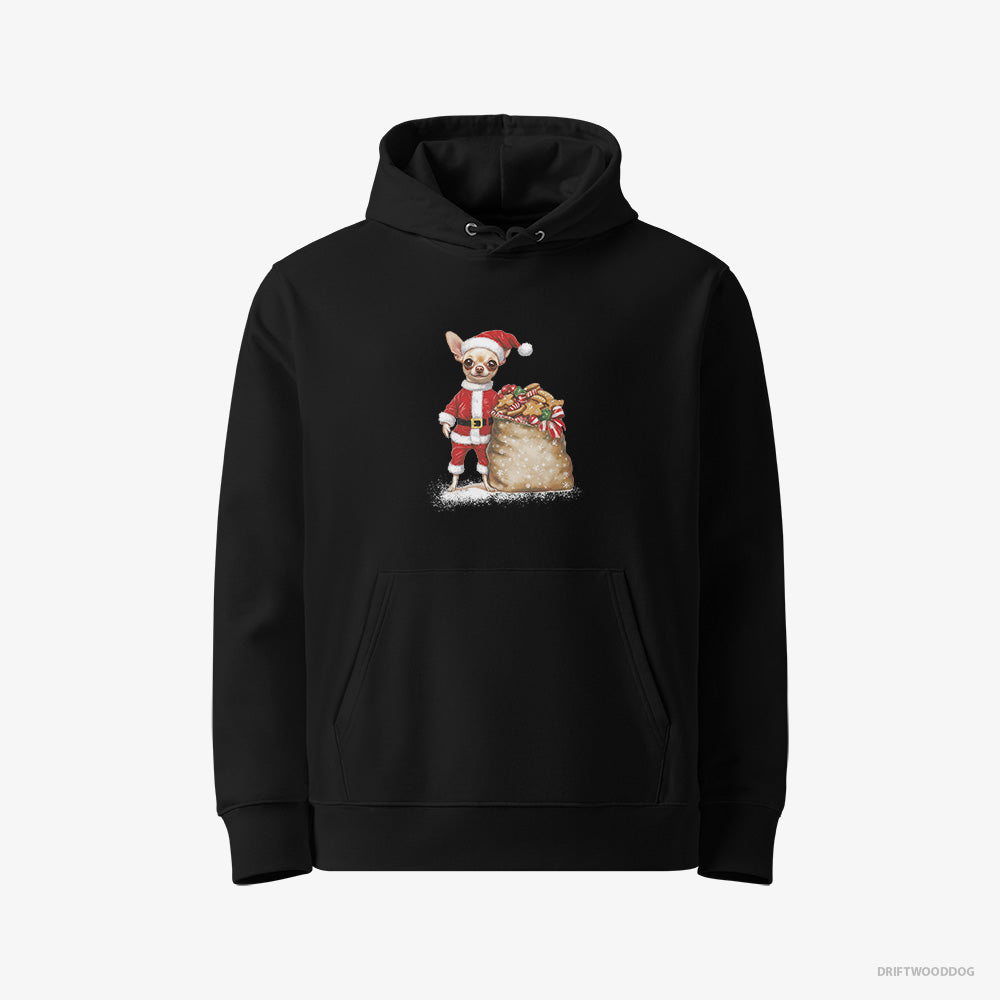 Chihuahua Hoodie – Men Black Hoodie Eco-Friendly – All Dressed Up as Santa (on White Background)