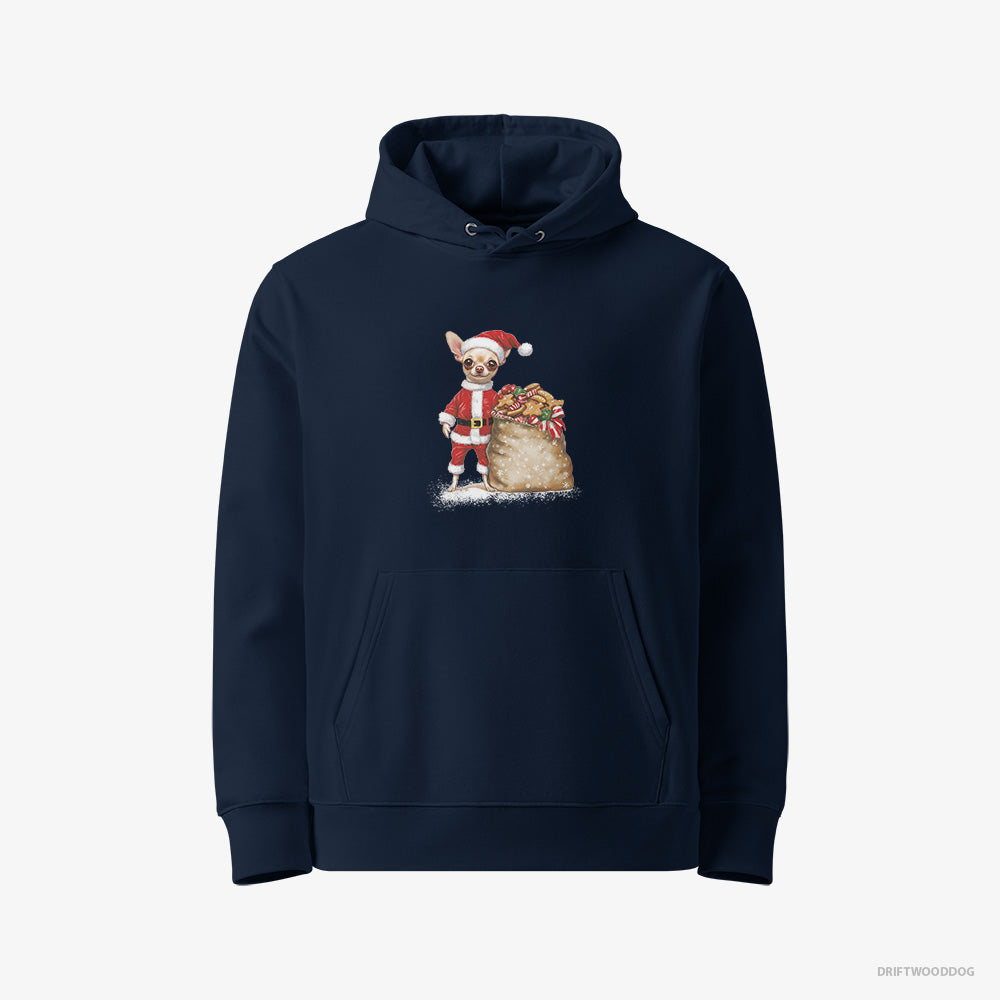 Chihuahua Hoodie – Women Navy Hoodie Eco-Friendly – All Dressed Up as Santa (on White Background)