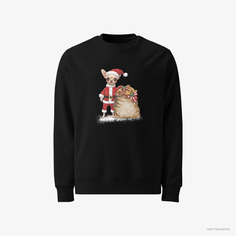 Chihuahua Sweatshirt – Men Black Sweatshirt Classic – All Dressed Up as Santa (on White Background)