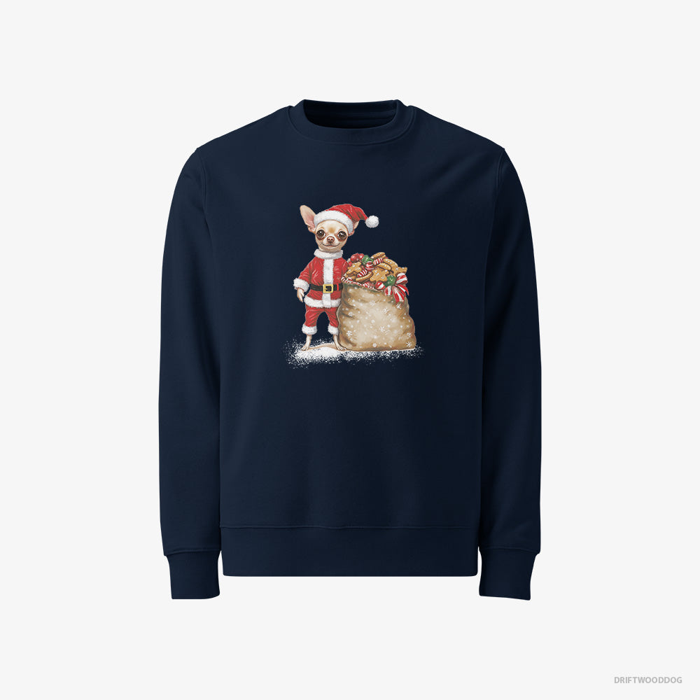 Chihuahua Sweatshirt – Men Navy Sweatshirt Classic – All Dressed Up as Santa (on White Background)