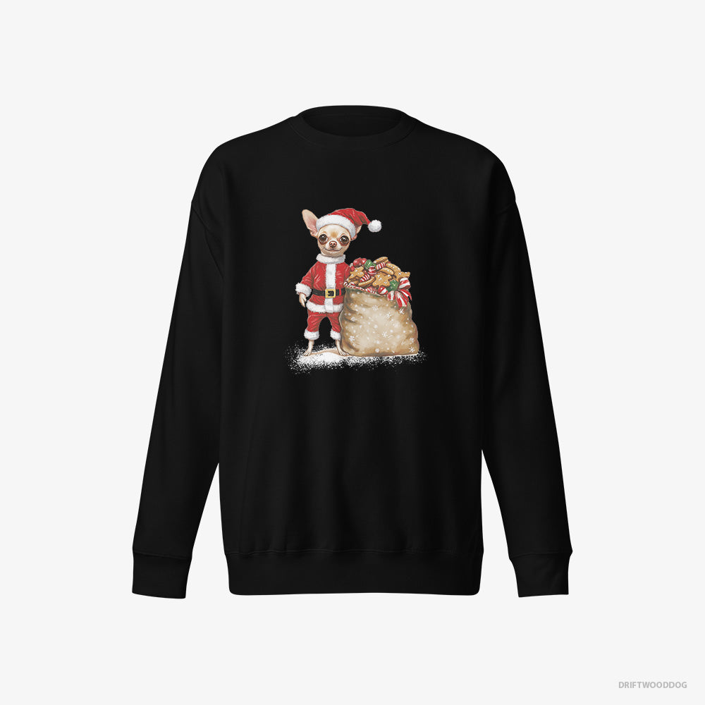 Chihuahua Sweatshirt – Men Black Sweatshirt Eco-Friendly – All Dressed Up as Santa (on White Background)