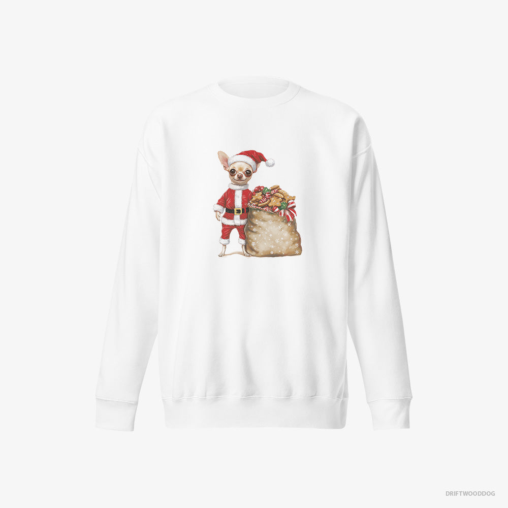 Chihuahua Sweatshirt – Men White Sweatshirt Eco-Friendly – All Dressed Up as Santa (on White Background)