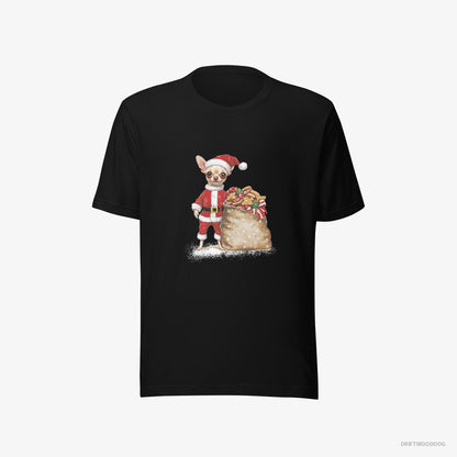 Chihuahua T-Shirt – Men Black T-Shirt Eco-Friendly – All Dressed Up as Santa (on White Background)