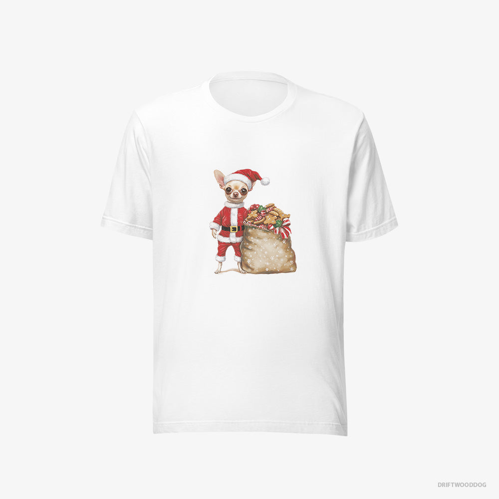 Chihuahua T-Shirt – Men White T-Shirt Eco-Friendly – All Dressed Up as Santa (on White Background)