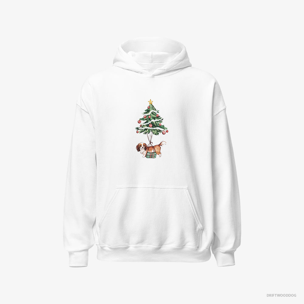 Cavalier King Charles Spaniel Hoodie – Men White Hoodie Classic – Pinned to the Christmas Tree (on White Background)