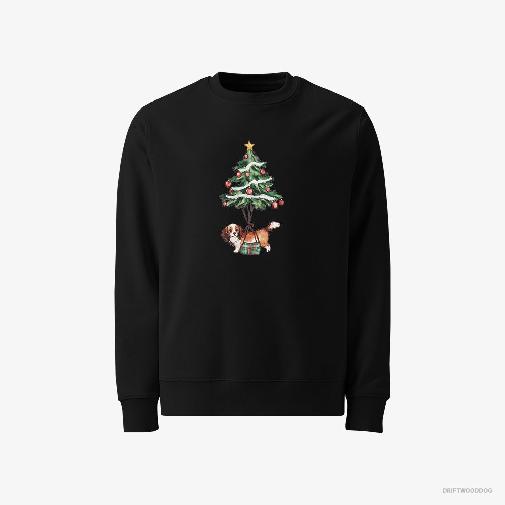 Cavalier King Charles Spaniel Sweatshirt – Men Black Sweatshirt Classic – Pinned to the Christmas Tree (on White Background)