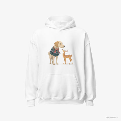 Labrador Retriever Hoodie – Men White Hoodie Classic – with a Young Reindeer (on White Background)