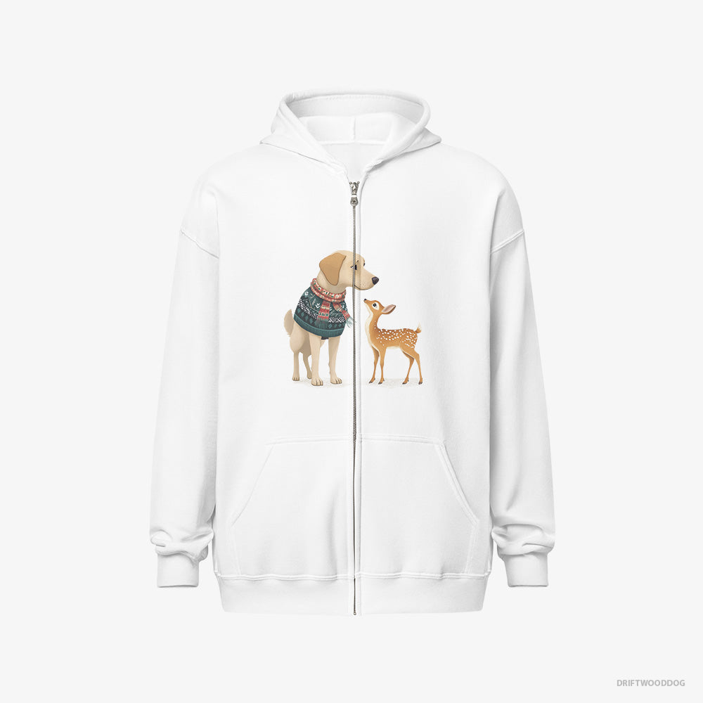 Labrador Retriever with a Young Reindeer – Men's Hoodie White Full-Zip – Full-Zip