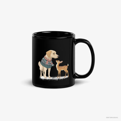 Labrador Retriever Mug – Unisex Black Mug Classic – with a Young Reindeer (on White Background)