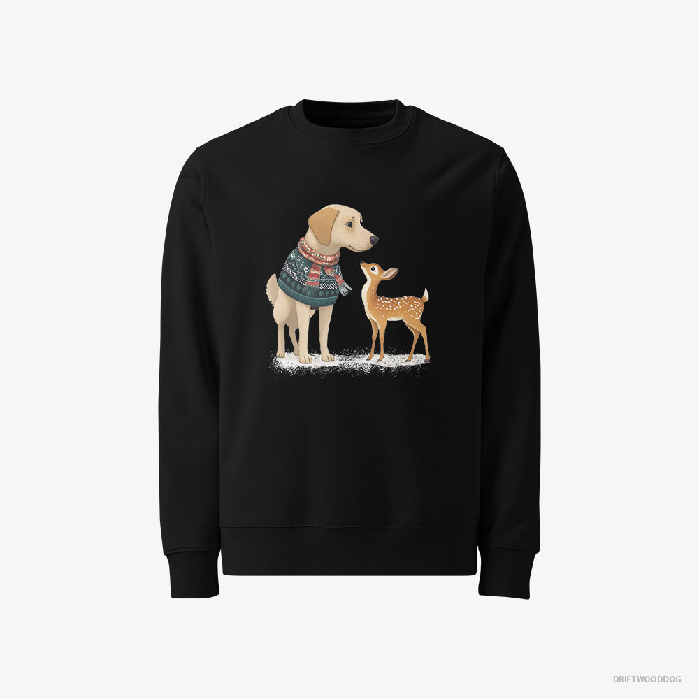 Labrador Retriever Sweatshirt – Men Black Sweatshirt Classic – with a Young Reindeer (on White Background)