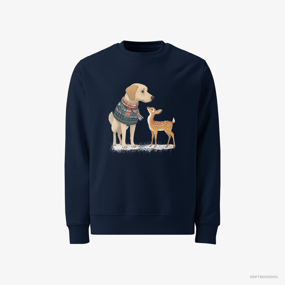 Labrador Retriever Sweatshirt – Men Navy Sweatshirt Classic – with a Young Reindeer (on White Background)