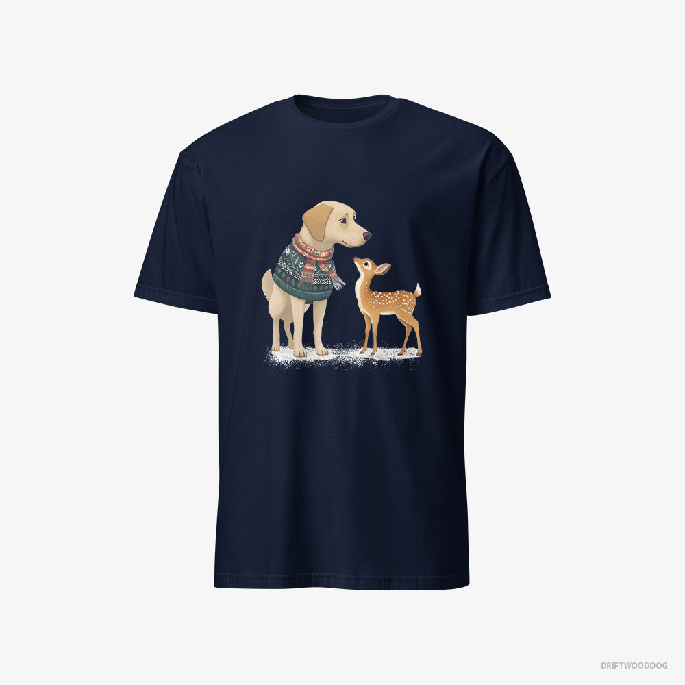 Labrador Retriever T-Shirt – Women Navy T-Shirt Classic – with a Young Reindeer (on White Background)