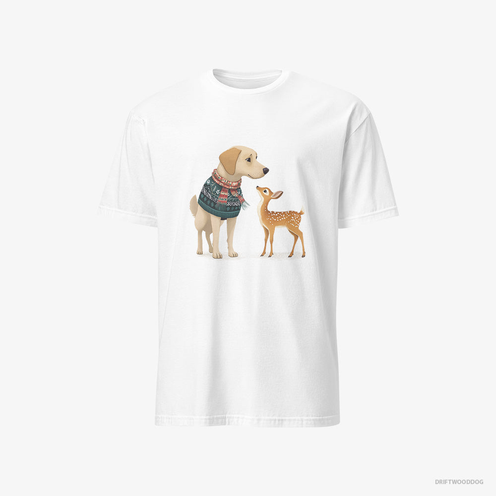 Labrador Retriever T-Shirt – Men White T-Shirt Classic – with a Young Reindeer (on White Background)