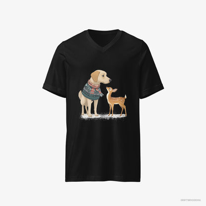 Labrador Retriever T-Shirt – Men Black T-Shirt V-Neck – with a Young Reindeer (on White Background)