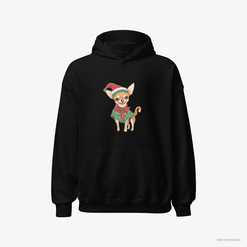 Chihuahua Hoodie – Men Black Hoodie Classic – as a Christmas Elf (on White Background)