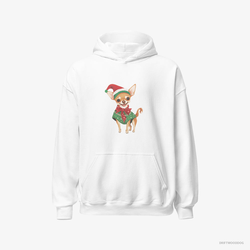 Chihuahua Hoodie – Men White Hoodie Classic – as a Christmas Elf (on White Background)