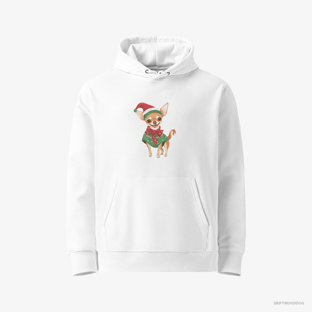 Chihuahua Hoodie – Men White Hoodie Eco-Friendly – as a Christmas Elf (on White Background)