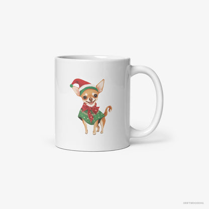 Chihuahua Mug – Unisex White Mug Classic – as a Christmas Elf (on White Background)