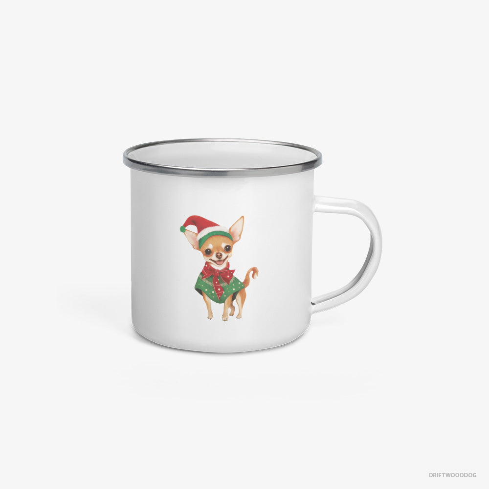 Chihuahua as a Christmas Elf – Mug White Enamel – Enamel