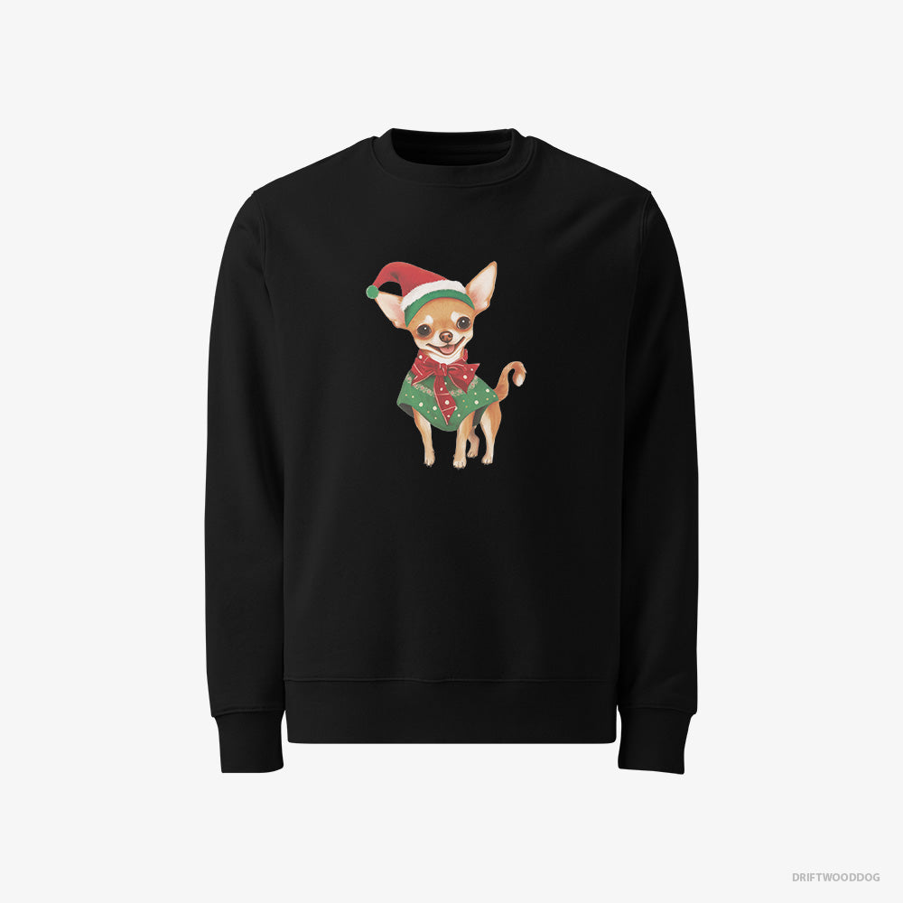 Chihuahua Sweatshirt – Men Black Sweatshirt Classic – as a Christmas Elf (on White Background)