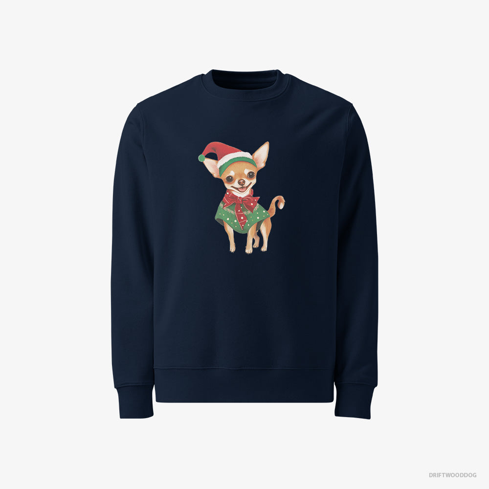 Chihuahua Sweatshirt – Men Navy Sweatshirt Classic – as a Christmas Elf (on White Background)