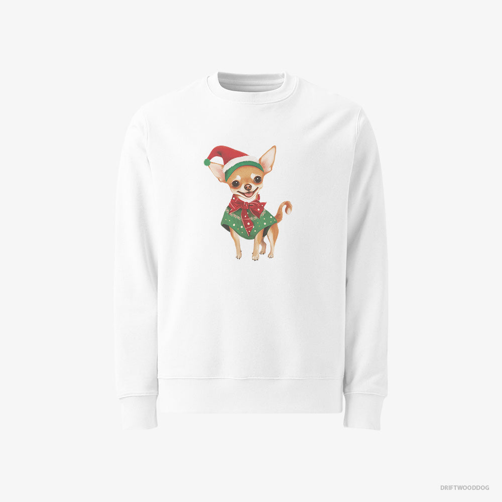 Chihuahua Sweatshirt – Men White Sweatshirt Classic – as a Christmas Elf (on White Background)