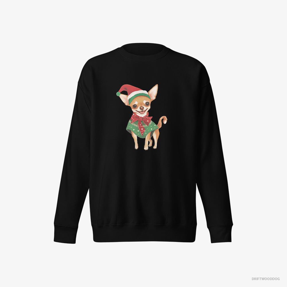 Chihuahua Sweatshirt – Men Black Sweatshirt Eco-Friendly – as a Christmas Elf (on White Background)