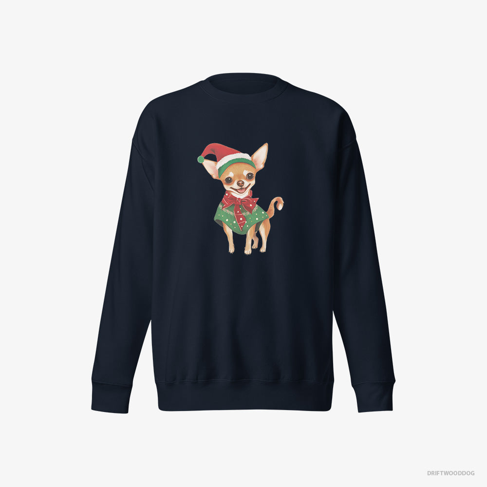 Chihuahua Sweatshirt – Men Navy Sweatshirt Eco-Friendly – as a Christmas Elf (on White Background)