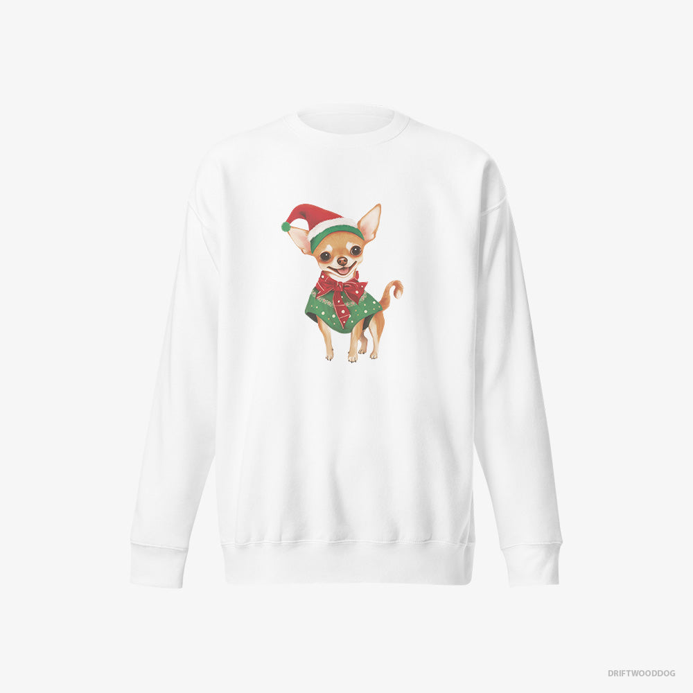 Chihuahua Sweatshirt – Men White Sweatshirt Eco-Friendly – as a Christmas Elf (on White Background)