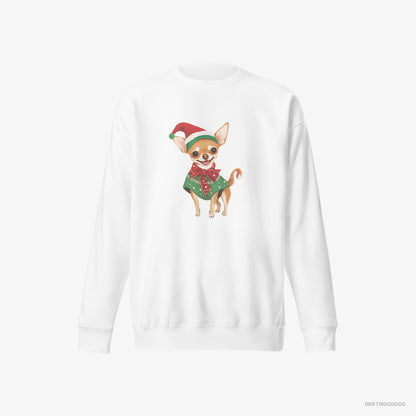 Chihuahua Sweatshirt – Men White Sweatshirt Eco-Friendly – as a Christmas Elf (on White Background)