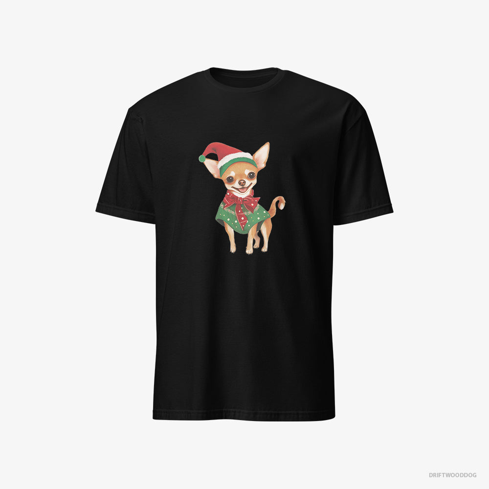 Chihuahua T-Shirt – Men Black T-Shirt Classic – as a Christmas Elf (on White Background)