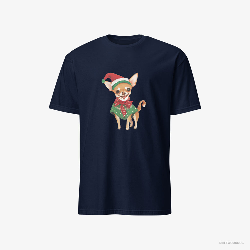 Chihuahua T-Shirt – Men Navy T-Shirt Classic – as a Christmas Elf (on White Background)