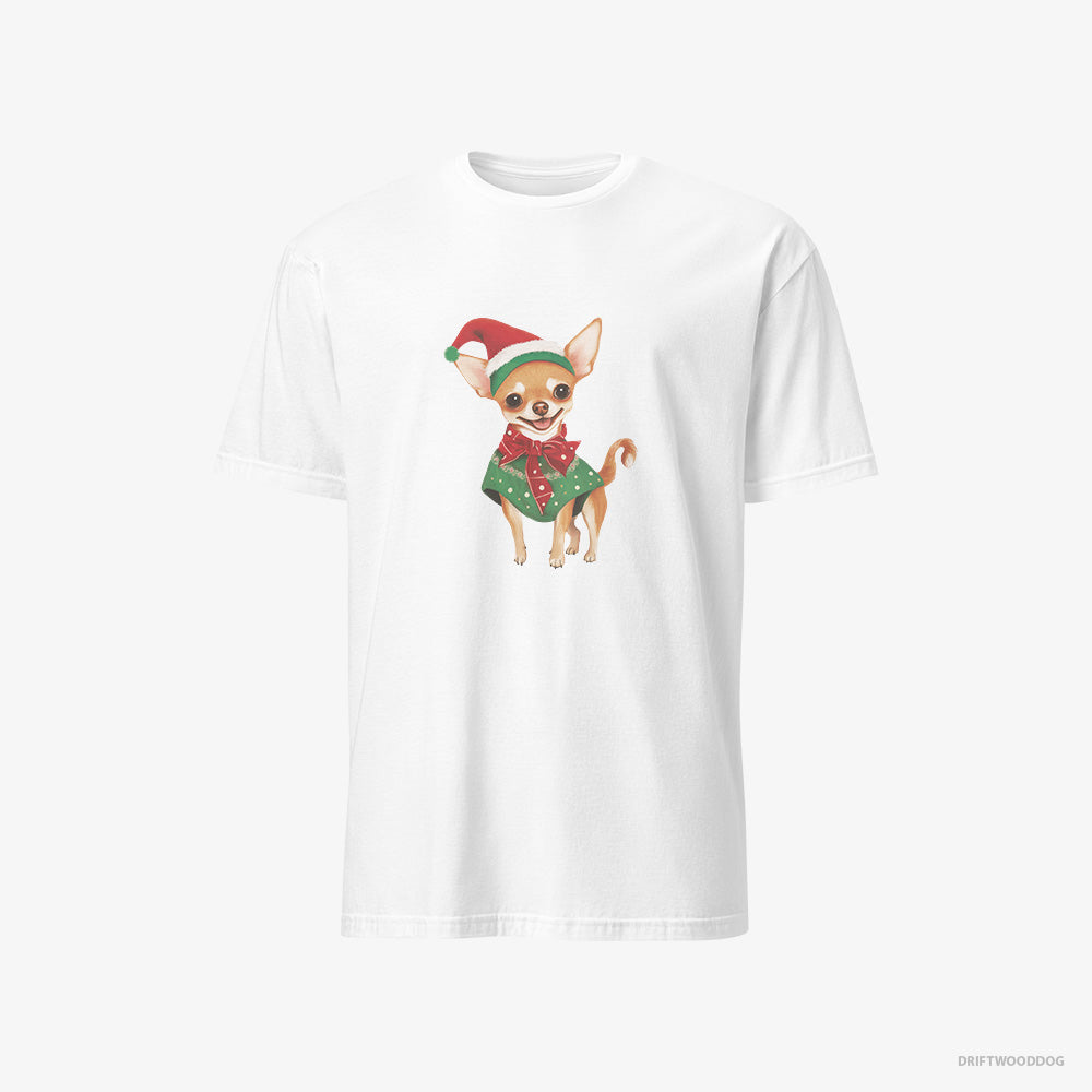 Chihuahua T-Shirt – Women White T-Shirt Classic – as a Christmas Elf (on White Background)