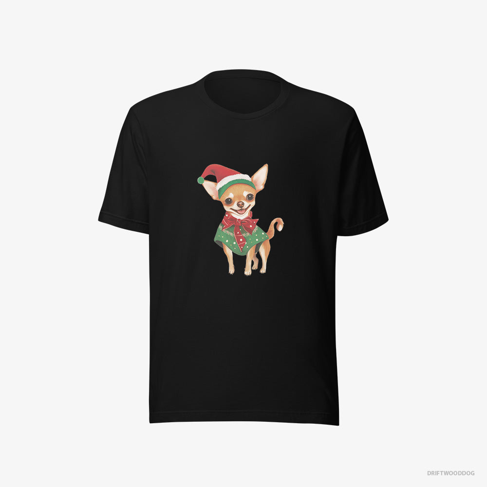 Chihuahua T-Shirt – Men Black T-Shirt Eco-Friendly – as a Christmas Elf (on White Background)