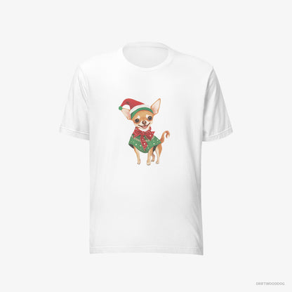 Chihuahua T-Shirt – Men White T-Shirt Eco-Friendly – as a Christmas Elf (on White Background)