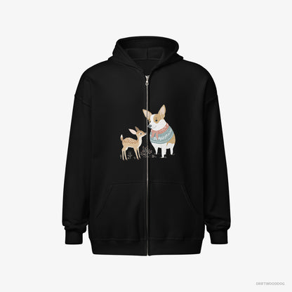 Corgi and a Baby Reindeer Black Hoodie