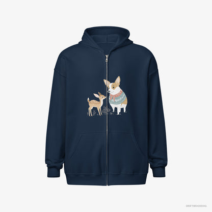 Corgi and a Baby Reindeer Navy Hoodie