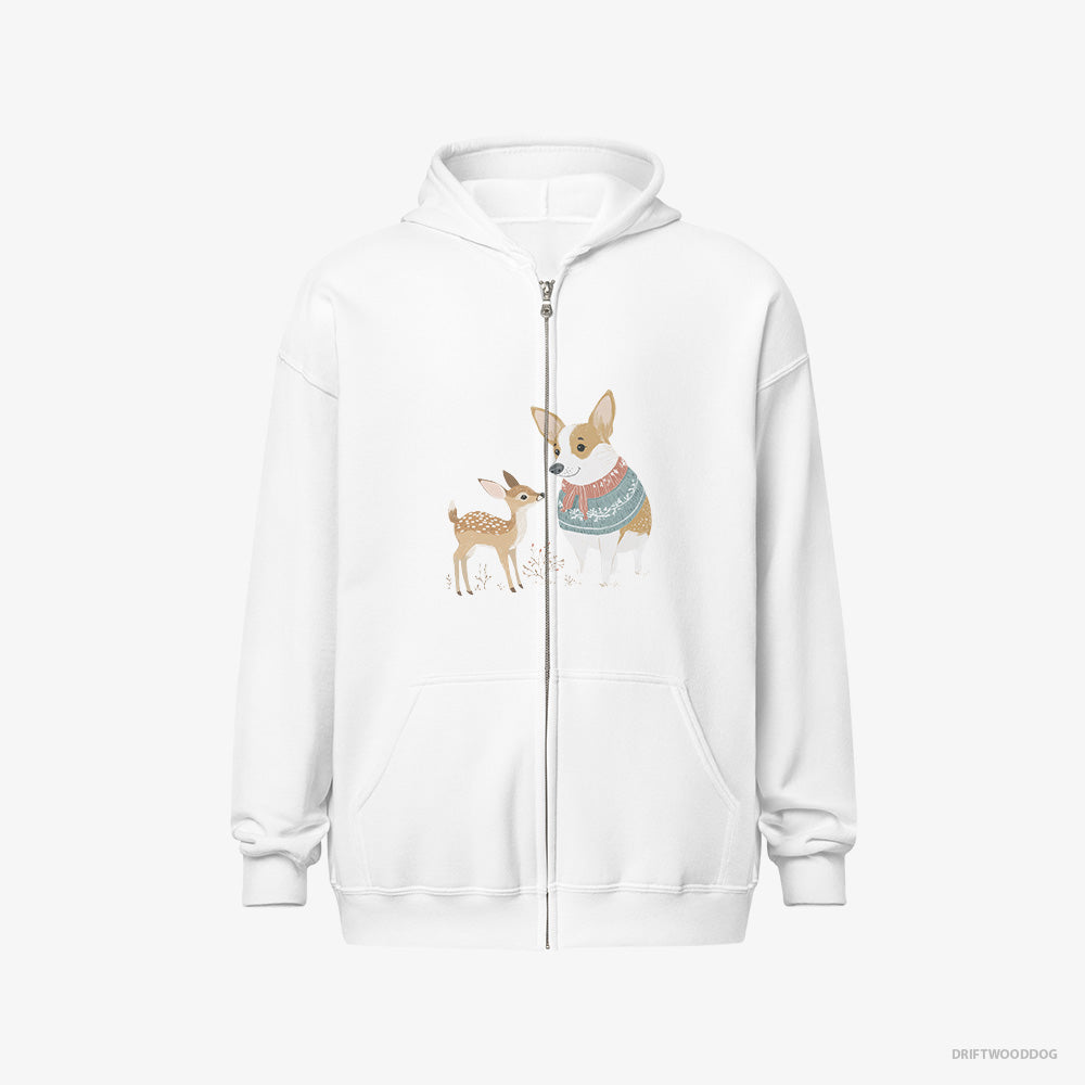 Corgi and a Baby Reindeer – Men's Hoodie White Full-Zip – Full-Zip