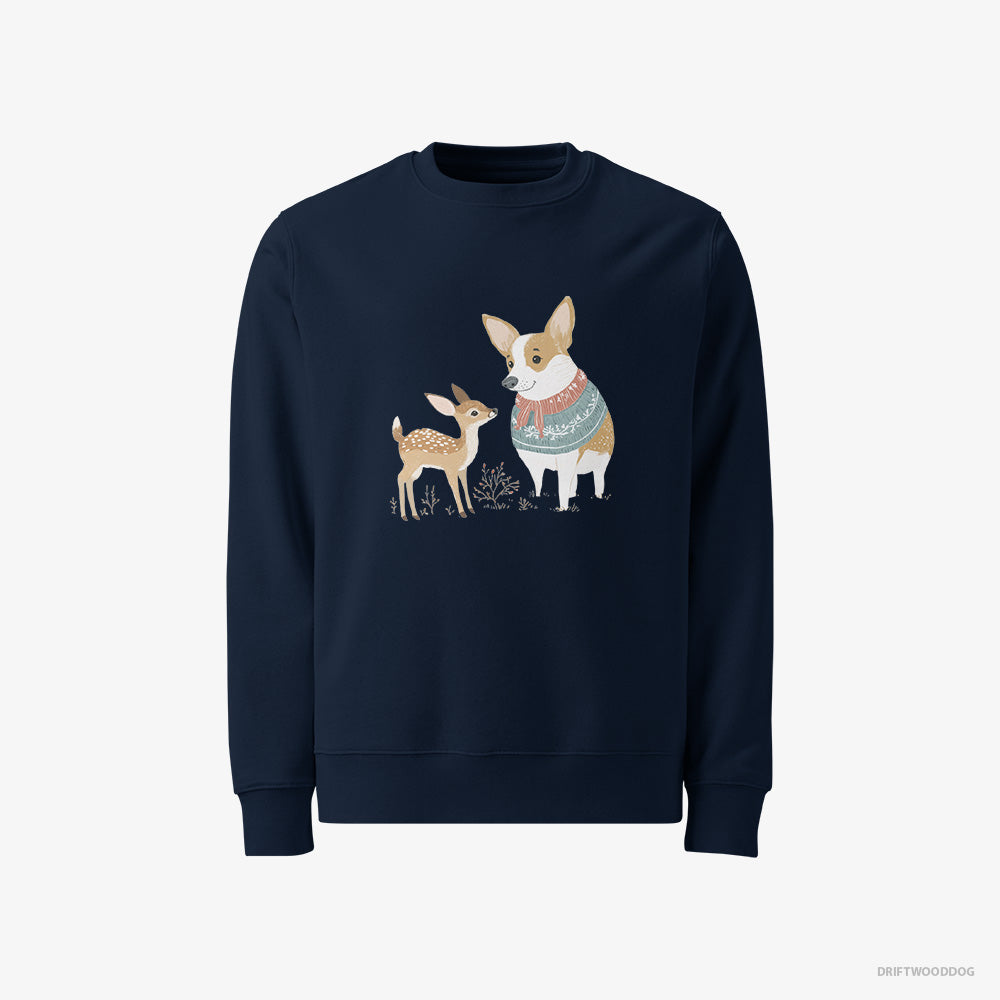 Corgi Sweatshirt – Men Navy Sweatshirt Classic – and a Baby Reindeer (on White Background)