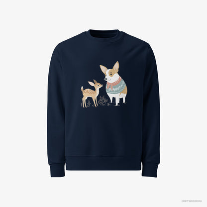 Corgi and a Baby Reindeer Navy Sweatshirt