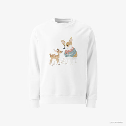 Corgi and a Baby Reindeer White Sweatshirt