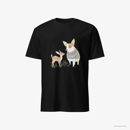 Corgi and a Baby Reindeer Black T-Shirt