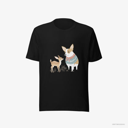 Corgi and a Baby Reindeer Black T-Shirt