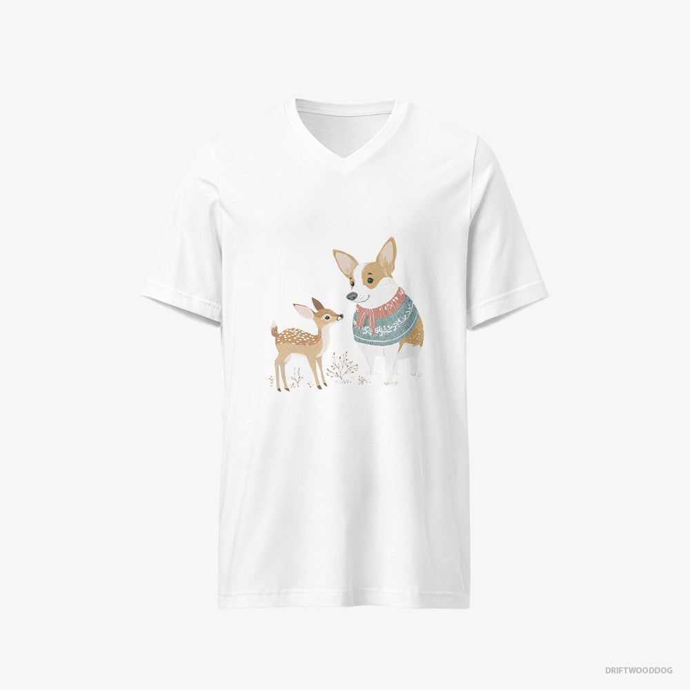 Corgi and a Baby Reindeer V-Neck T-Shirt