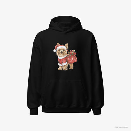 Yorkshire Terrier Hoodie – Women Black Hoodie Classic – Rocking a Santa Outfit (on White Background)