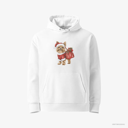 Yorkshire Terrier Rocking a Santa Outfit White Hoodie