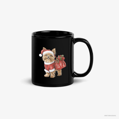 Yorkshire Terrier Rocking a Santa Outfit Black Mug