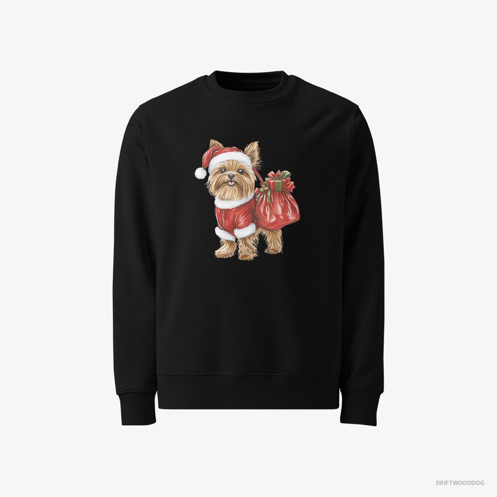 Yorkshire Terrier Sweatshirt – Men Black Sweatshirt Classic – Rocking a Santa Outfit (on White Background)