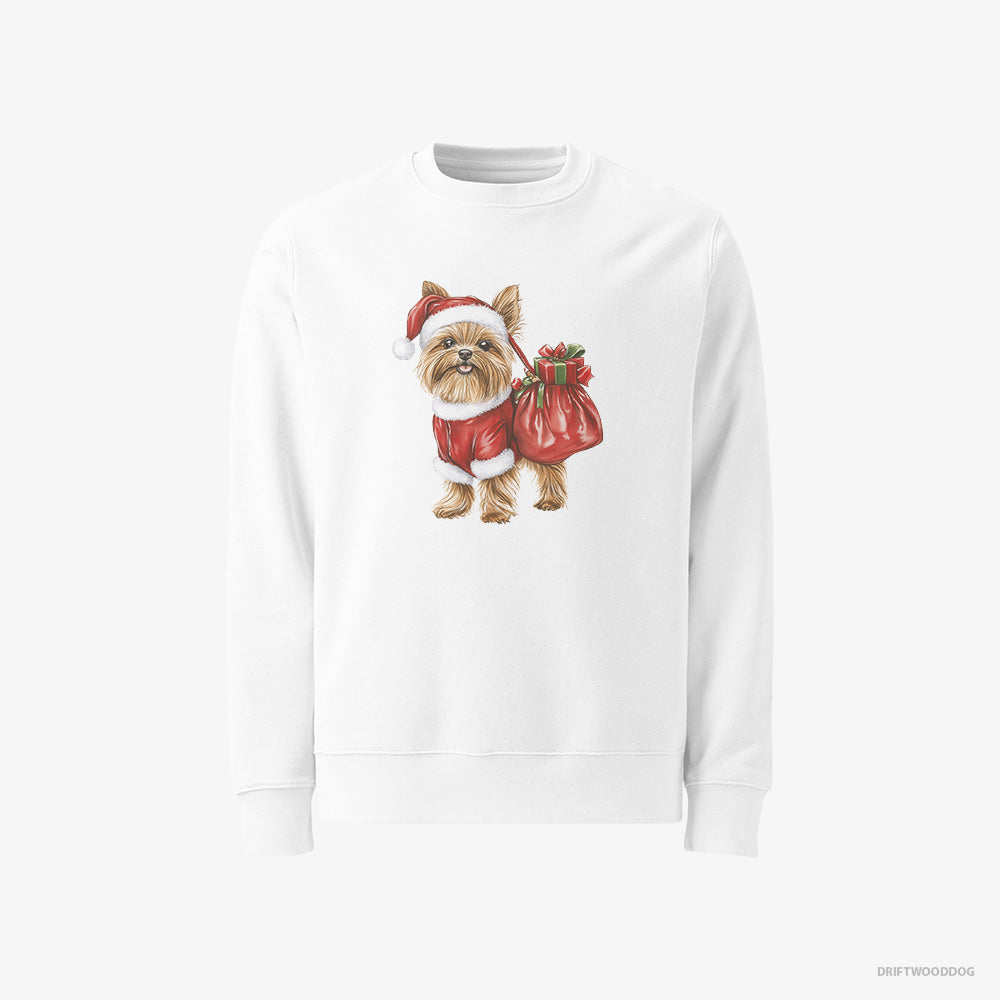 Yorkshire Terrier Sweatshirt – Men White Sweatshirt Classic – Rocking a Santa Outfit (on White Background)