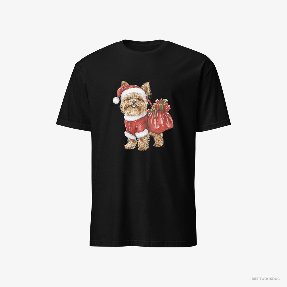 Yorkshire Terrier T-Shirt – Men Black T-Shirt Classic – Rocking a Santa Outfit (on White Background)